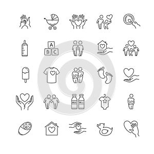 Vector thin line family and children icon set