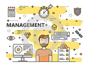 Vector thin line flat design Management concept illustration