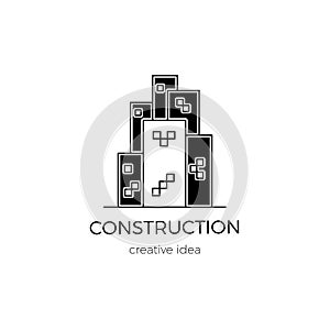 Vector thin line icon, construction logo template illustration.