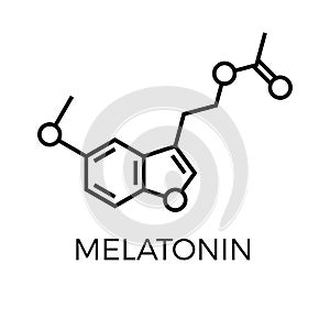 Vector thin line icon of melatonin molecular structure. Chemical formula photo