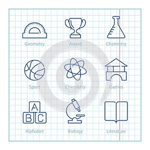 Vector thin line icons set for Education and Science infographics