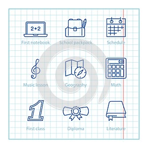 Vector thin line icons set for Education and Science infographics