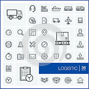 Vector thin line icons set. Logistic