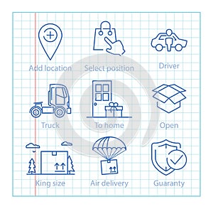 Vector thin line icons set for logistics, shipping and delivery