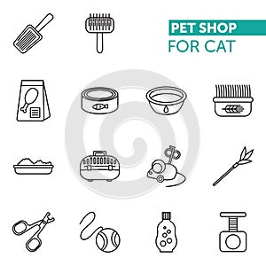 Vector thin line icons set pet shop fot cat photo