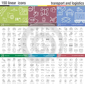 Vector thin line icons set for transportation