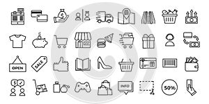 Icons related with commerce, shops, shopping malls, retail. photo