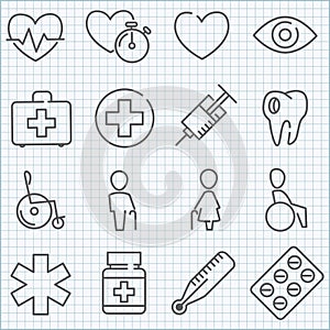 Vector thin line medicine icons set