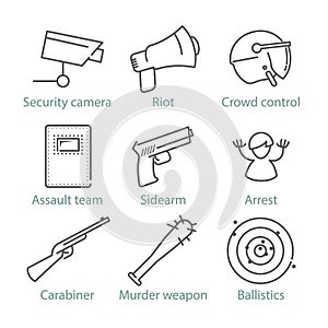 Vector thin line police icons for infographics and games UX/UI