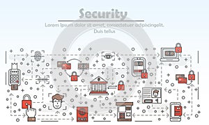 Vector thin line security poster banner template