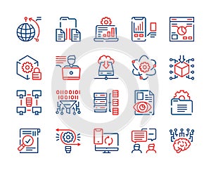 Vector thin linear icon set of Big Data. Outline symbol collection of datum analysis photo