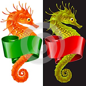 Vector Thorny Seahorse is Wrapped in Swirl Ribbon