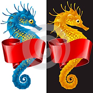 Vector Thorny Seahorse is Wrapped in Swirl Ribbon