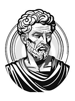 thoughtful stoic man illustration in simple lines photo