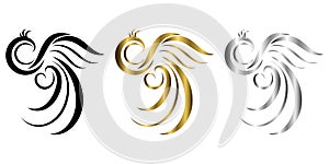 Vector three color black gold silver image of a Phoenix It is suitable for making logos or decorations