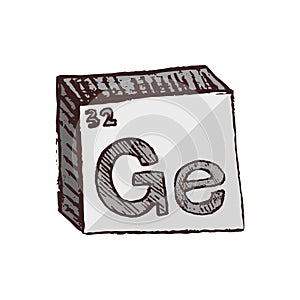 Vector three-dimensional hand drawn chemical gray silver symbol of germanium with an abbreviation Ge from the periodic table