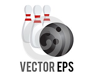 Vector three white bowling pins and ball icon