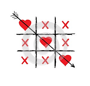 Vector tic tac toe Valentine`s Day