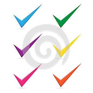 Vector tick check mark multi-color icon set on white background