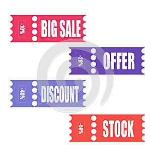 Vector tickets, banner, label Coupon sale, offers and promotions vector template