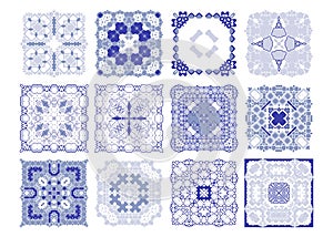 Vector tiles blue pattern, Lisbon floral mosaic photo