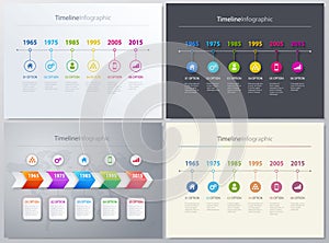 Vector timeline Info graphic set with diagrams. 4 different versions