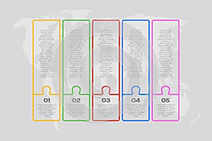 Vector timeline infographic process, 5 color steps