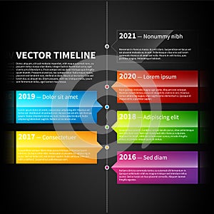 Vector timeline template with colorful glossy tabs.