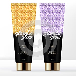 Vector Toiletries or Beauty Tube Packaging with Gradient & Shiny Glitter Effect Printed.