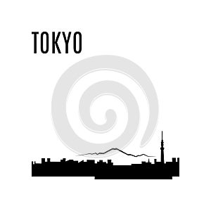 Vector Tokyo City skyline black silhouette. Japan landmark