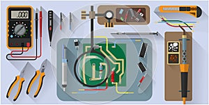 Vector tools set for soldering chips, flat design