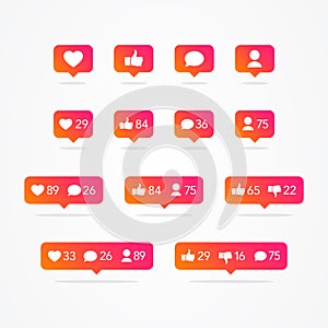 Vector Tooltip Speech Bubble Like, Unlike, Follower, Comment, Notification, Heart, User Icon Set. Social Network Icons Counter Col