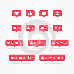 Vector Tooltip Speech Bubble Like, Unlike, Follower, Comment, Notification, Heart, User Icon Set. Social Network Icons Counter Col