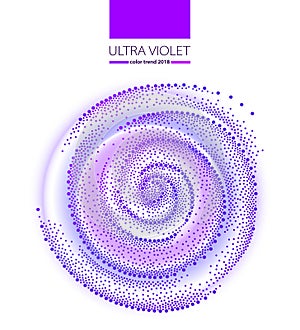 Vector top view violet spiral in dotwork style isolated on white background. Abstract dotted swirl in Ultra violet colors.