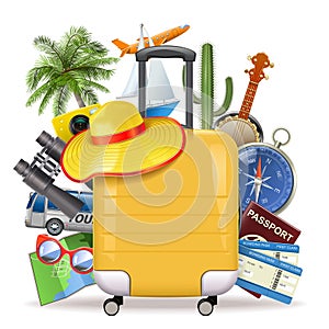 Vector Tourism Concept with Yellow Suitcase