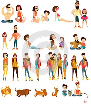 Vector tourist people characters flat icons set