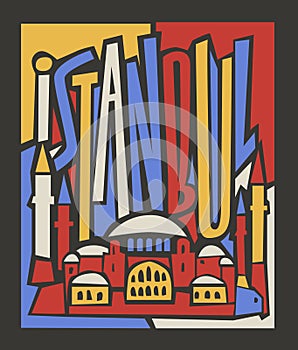 Vector touristic hand drawn istanbul city poster