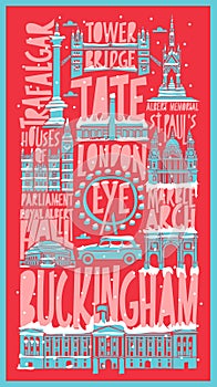 Vector touristic hand drawn london city poster