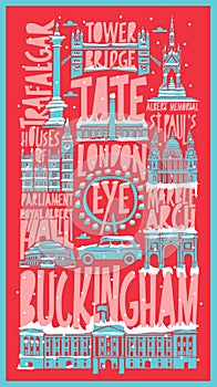 Vector touristic hand drawn london city poster photo