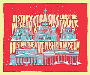 Vector touristic hand drawn moscow city poster