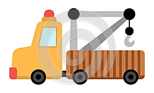 Vector tow truck. Construction site and road work flat icon. Building transportation clipart. Cute special transport or repair