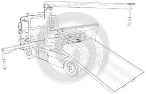 Vector tow truck. The layers of visible and invisible lines are separated. EPS10 format. Vector created of 3d.