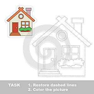 Vector trace game. Small cute house to be traced.