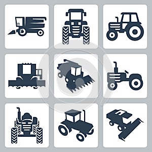 Vector tractor and combine harvester icons