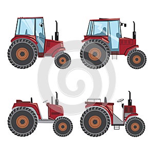 A vector tractor isolated on white background, a set of stock flat illustrations for farm or agricultural work
