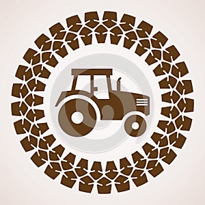 vector tractor tire print with symbol of tractor