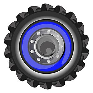Vector tractor tire. Wheel of farmer cartoon tractor isolated on white background
