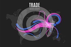Vector trade infographic template. Color import and export map for your illustration or presentation