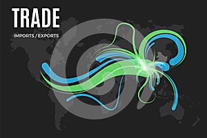 Vector trade infographic template. Color import and export map for your illustration or presentation