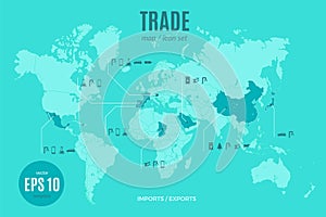 Vector trade infographic template. Color import and export map for your illustration or presentation